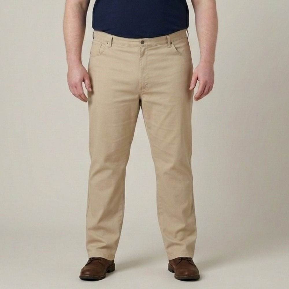Wrangler Mens 48x30 Khaki Tan 5-Pocket Comfort Flex Waist Chino Pants 65PS4DS